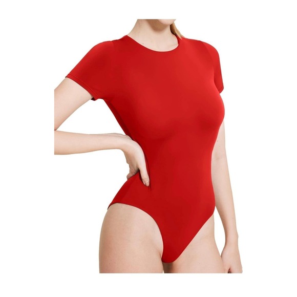 Tops - ALGALAROUND Double Lined Short Sleeve Bodysuit Basic T Shirts Body Suit